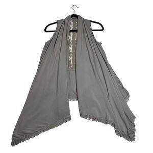 Knox Rose Open Front Crochet Trim High Low Hem Vest Size X-Small Boho Western